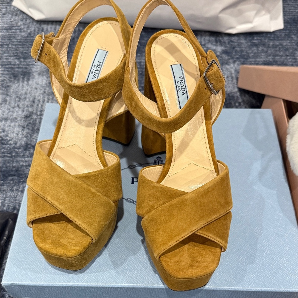 Prada Women's Brown Suede Platform Heels
